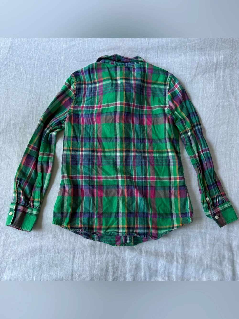 Ralph Lauren Green Plaid Ruffle-Front Button-Down Shirt Size 6